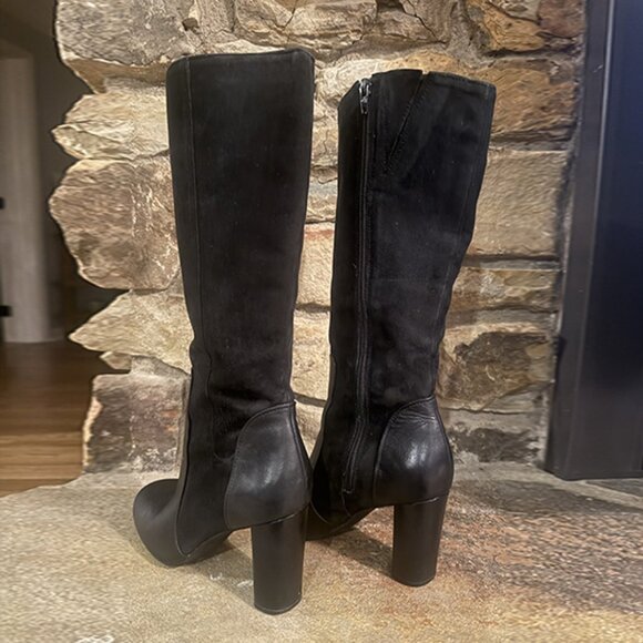 CLARKS Black Leather & Suede Indigo Loyal Pearl Knee High Boots 7M - Picture 3 of 8